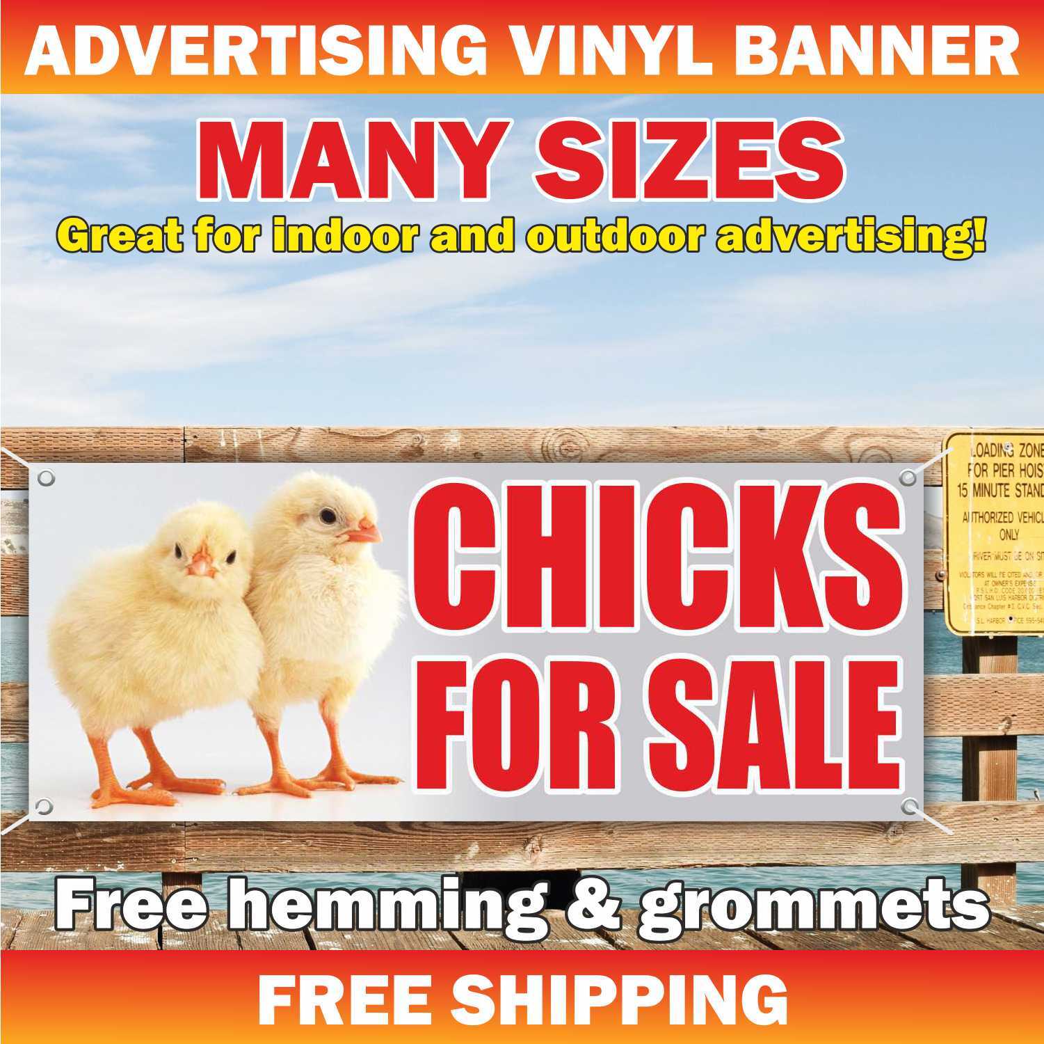 CHICKS FOR SALE Advertising Banner Vinyl Mesh Sign Sold Farm Eggs Baby Chickens