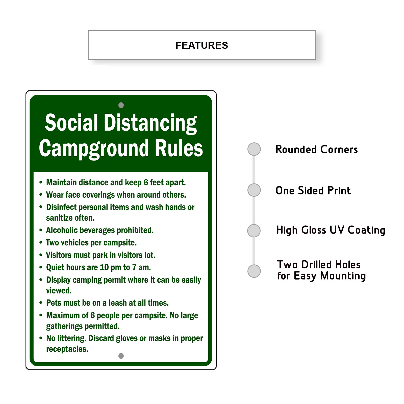 Social Distancing Campground Rules Safety Notice Novelty Aluminum Metal Sign