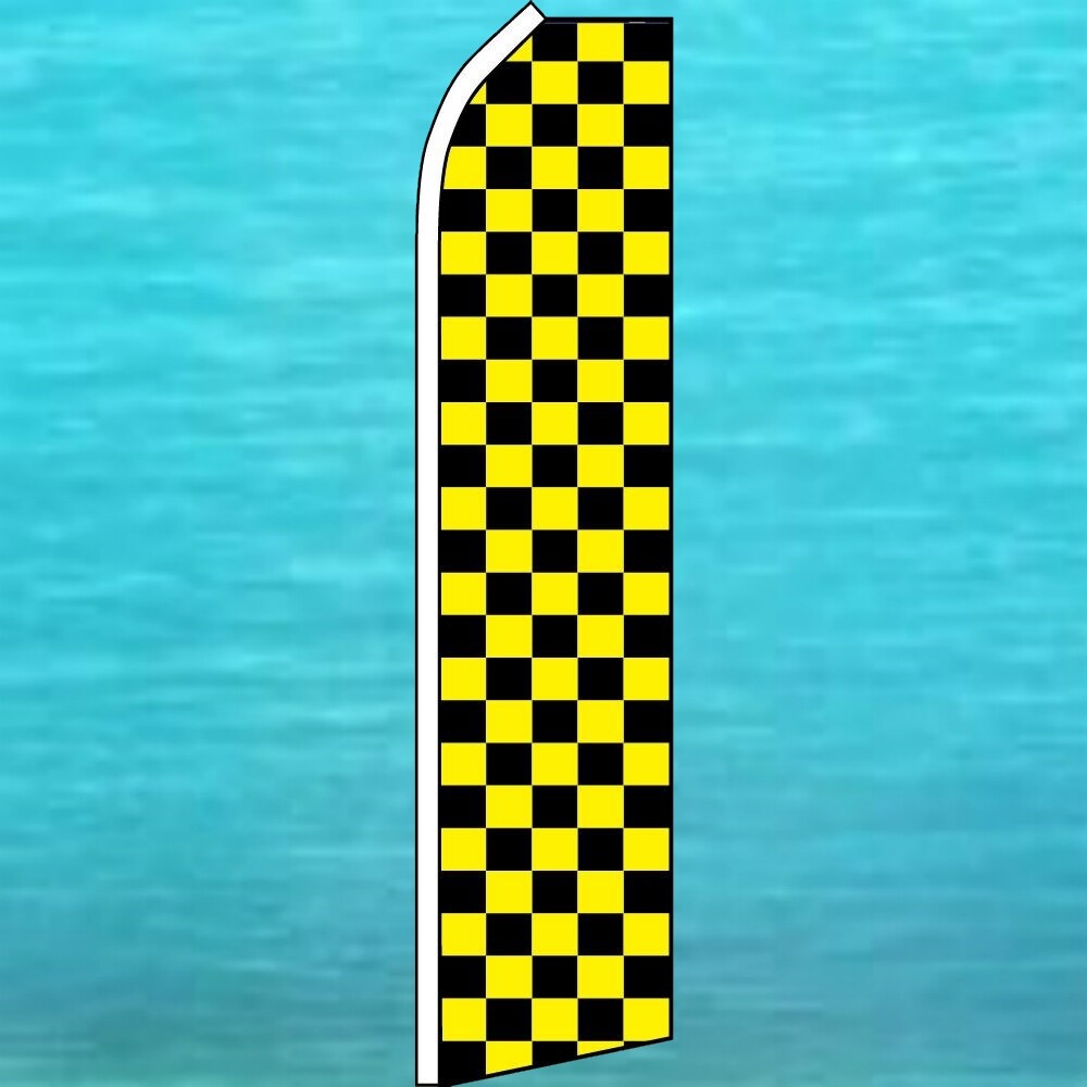 YELLOW & BLACK CHECKERS CHECKERED FLUTTER FLAG Tall Curved Event Feather Swooper