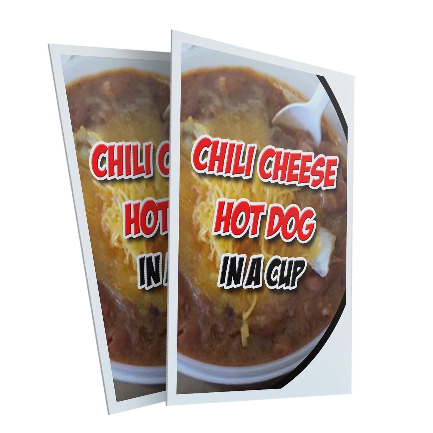 Chili Cheese Hot Dog In A Cup 24″ x 36″ 2 Pack Of Store Sign Plastic Or Decal