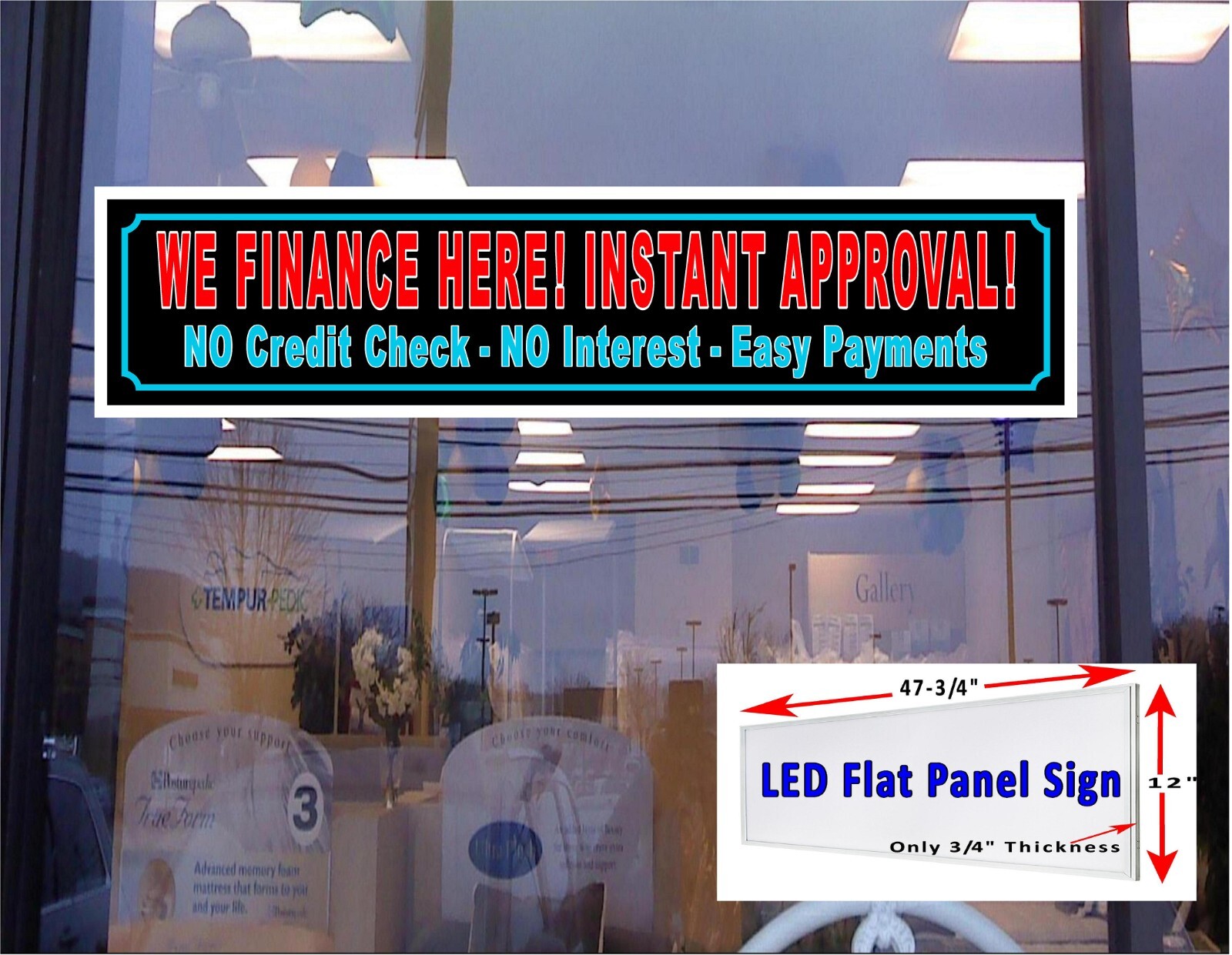 We Finance Here Instant Approval Led light box window sign 48″x 12″