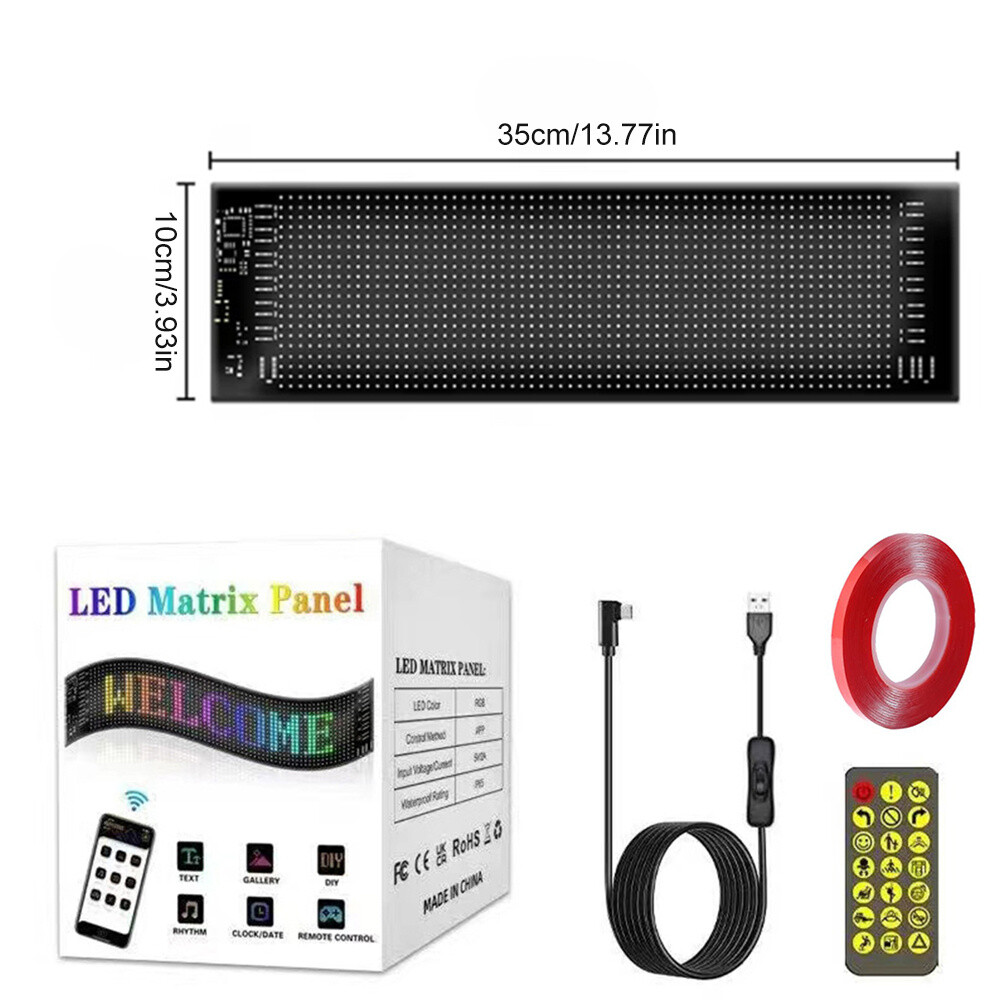 Flexible Sign Car LED Display Screen With Remote APP DIY Programmable Sign USB 1