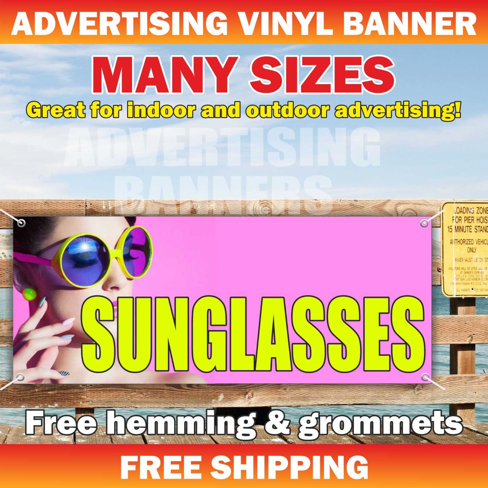 SUNGLASSES Advertising Banner Vinyl Mesh Sign Sale Glasses Shop Lenses Service
