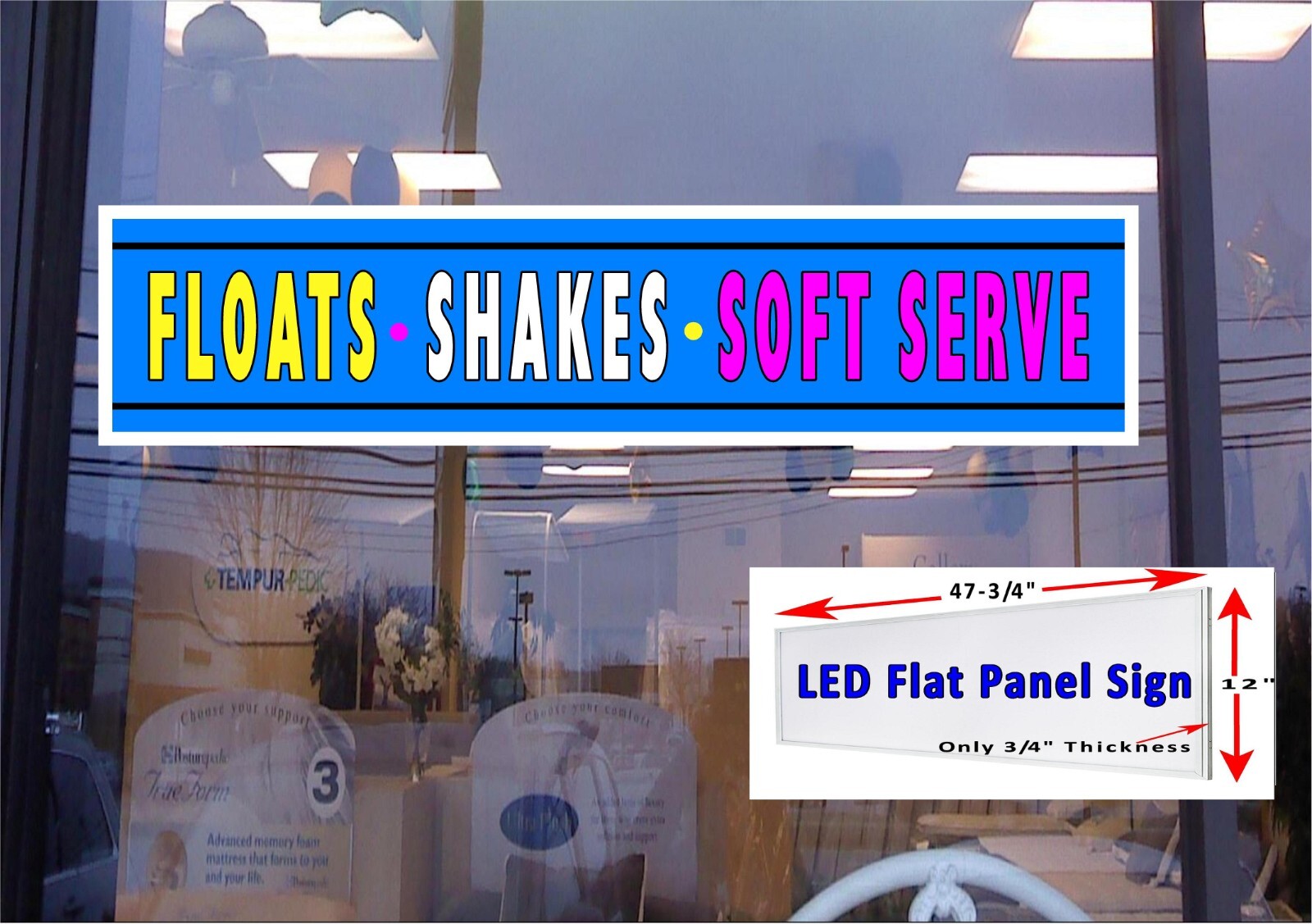 Floats Shakes Soft Serve Ice Cream Led light box window Sign 48″ x 12″