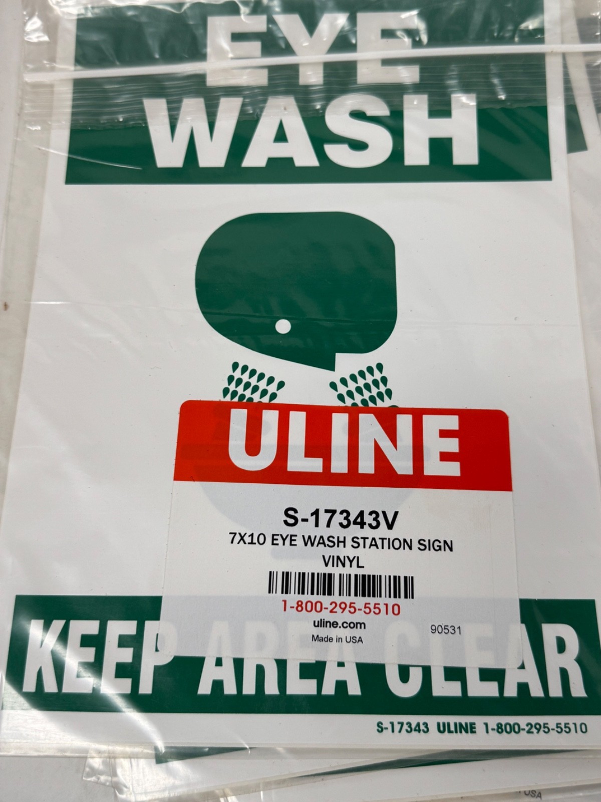 New Lot of 10 Uline EYE WASH STATION Adhesive Vinyl Sign Decal S-17343V 7×10