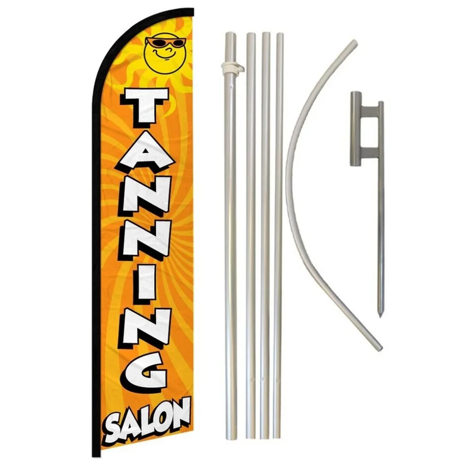 Tanning Salon Windless Advertising Banner Flag & Pole Kit