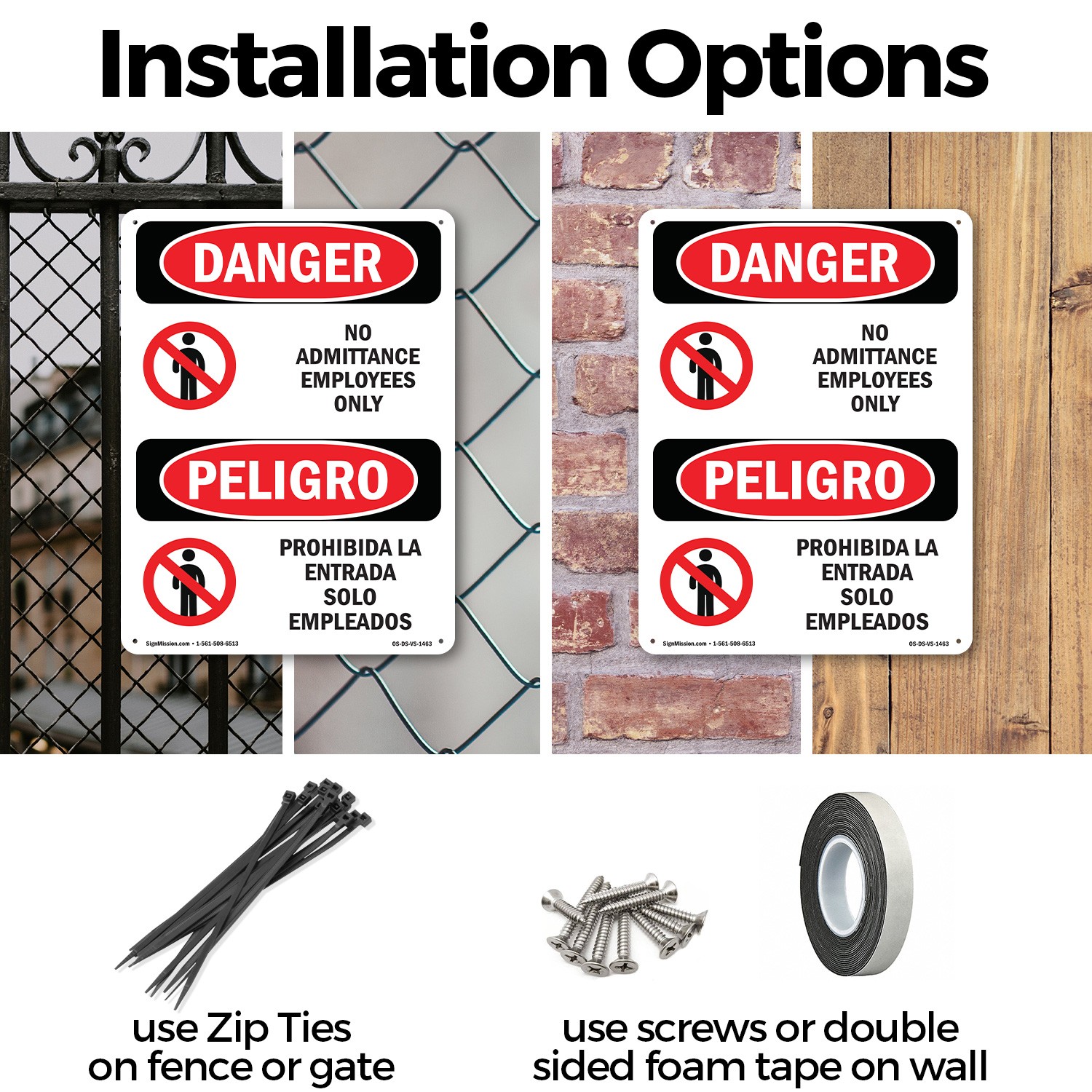 No Admittance Employees Only Bilingual OSHA Danger Sign Or Decal – 5 or 10 Pack