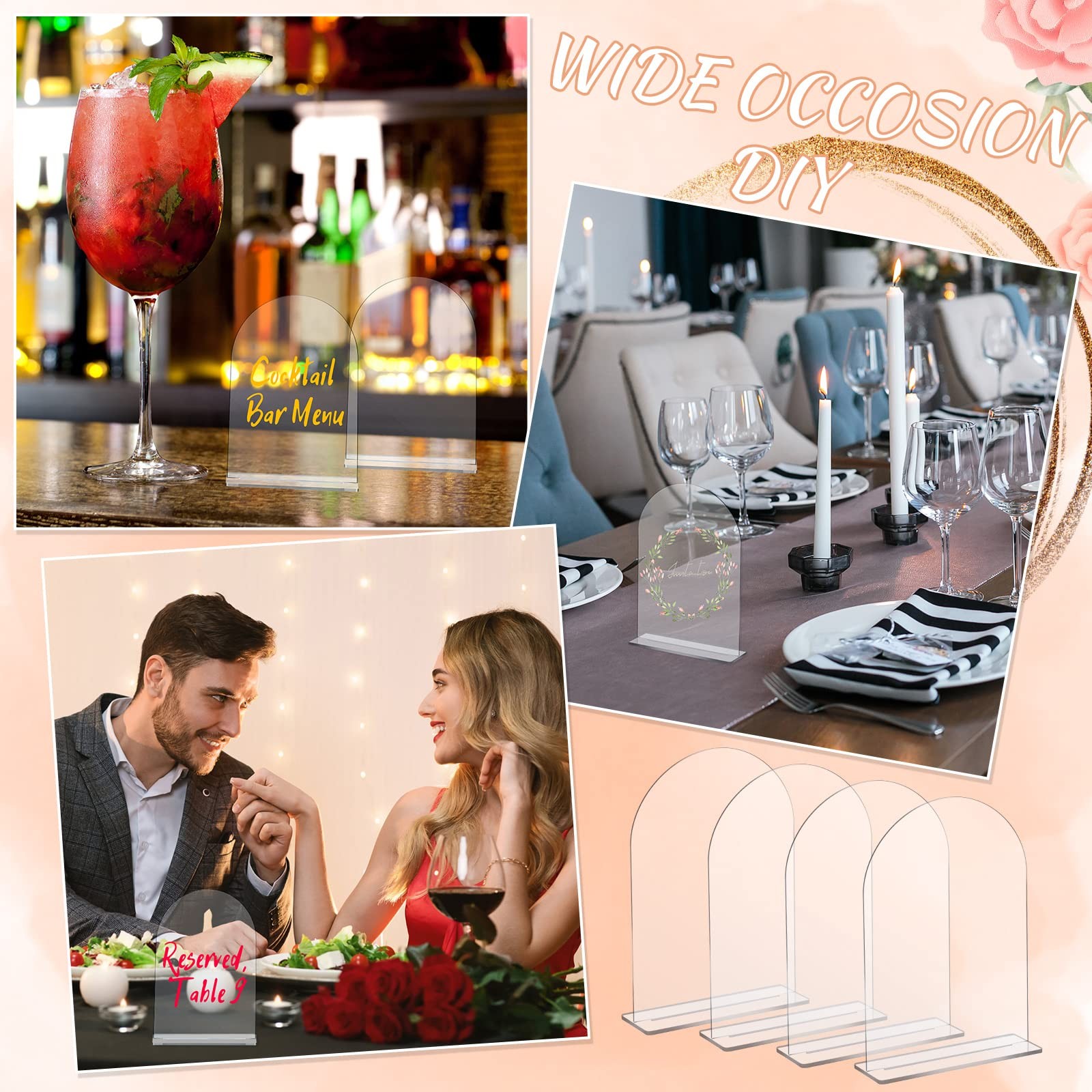 10 Pack 5×7 Inch Clear Acrylic Arch Sign Blank DIY Table Number Stand
