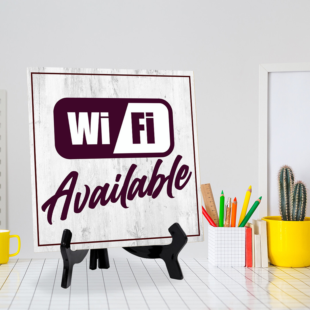 Wi-Fi Available 5″x 5″ Square Table Sign With Acrylic Easel | Restaurant