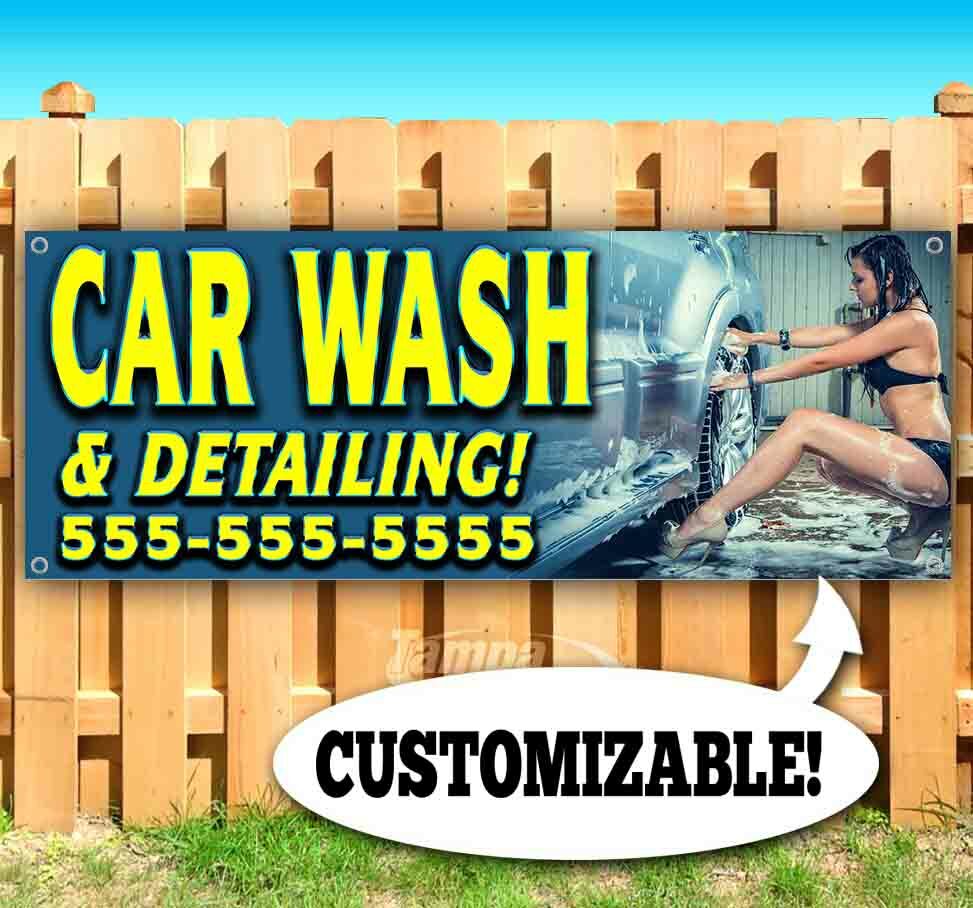 CAR WASH AND DETAIL CUSTOM PHONE # Advertising Vinyl Banner Flag Sign Many Sizes