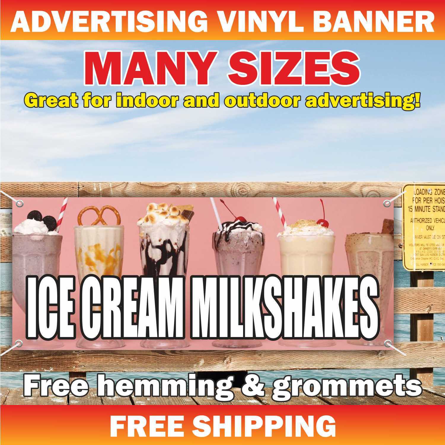 ICE CREAM MILKSHAKES Advertising Banner Vinyl Mesh Sign BATIDOS DE HELADO slush