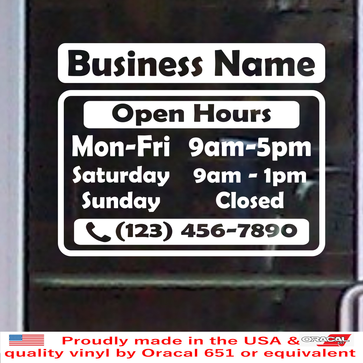 Custom Store Shop Name BUSINESS OPEN HOURS Vinyl Window Decal Ad Sign Door BS026