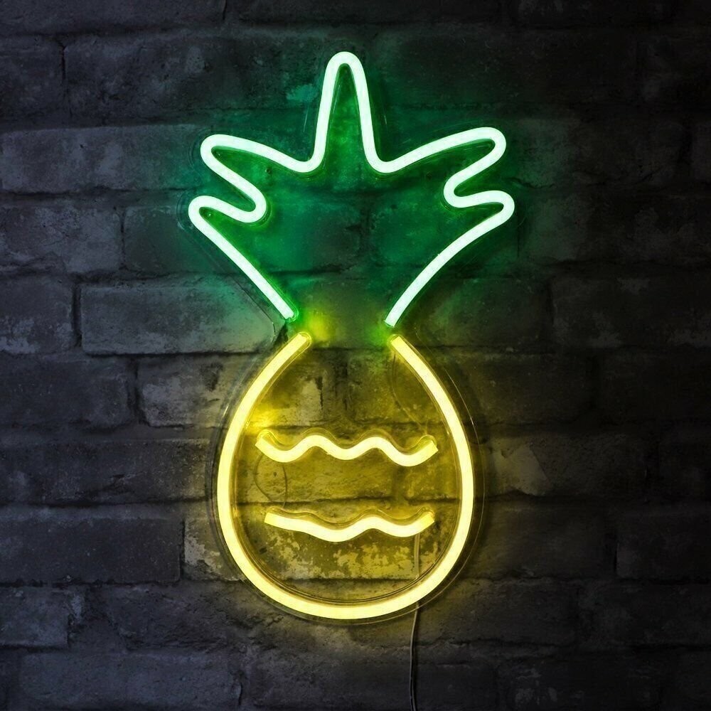 Isaac Jacobs 17” x 10” inch LED Neon ‘Yellow & Green Pineapple’ Wall Sign