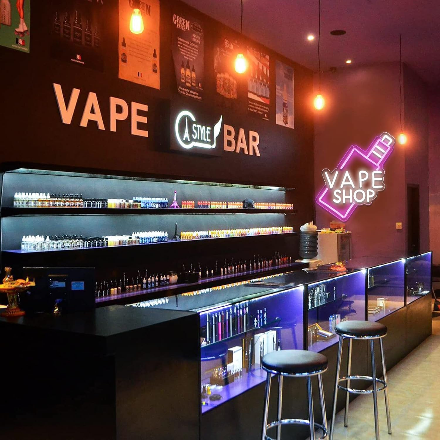 Smoke Shop Neon Sign for Business Advertising or Vape Shop Display.Atmosphere Ne