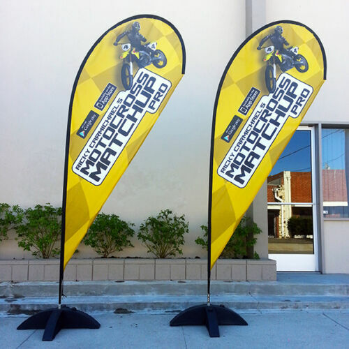 11ft Double Sided Custom Teardrop Flag+Fiberglass Pole& Metal X-Base w/sand bag