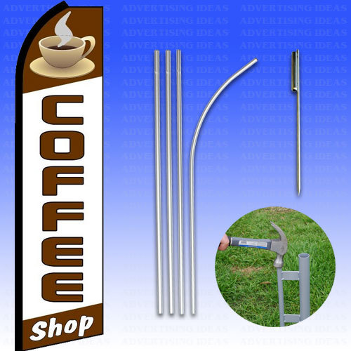 Feather Flag Swooper Advertising Flag Banner Sign 15′ Tall Kit – COFFEE SHOP