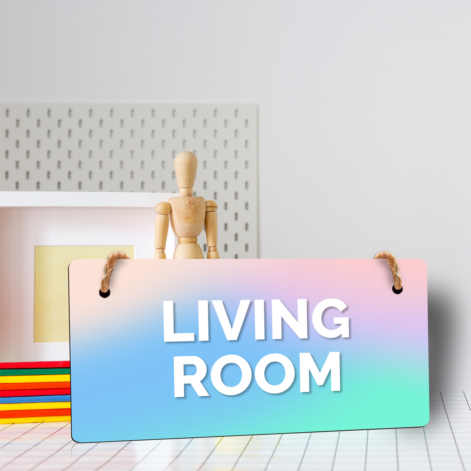 Living Room 5×10 Hanging Plus Wall or Door Sign | Rustic Twine