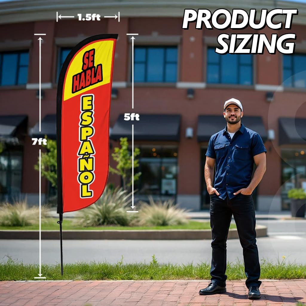 Feather Flag Set – 5Ft Tall Advertising Banner Flag with Pole Kit and Ground Spi