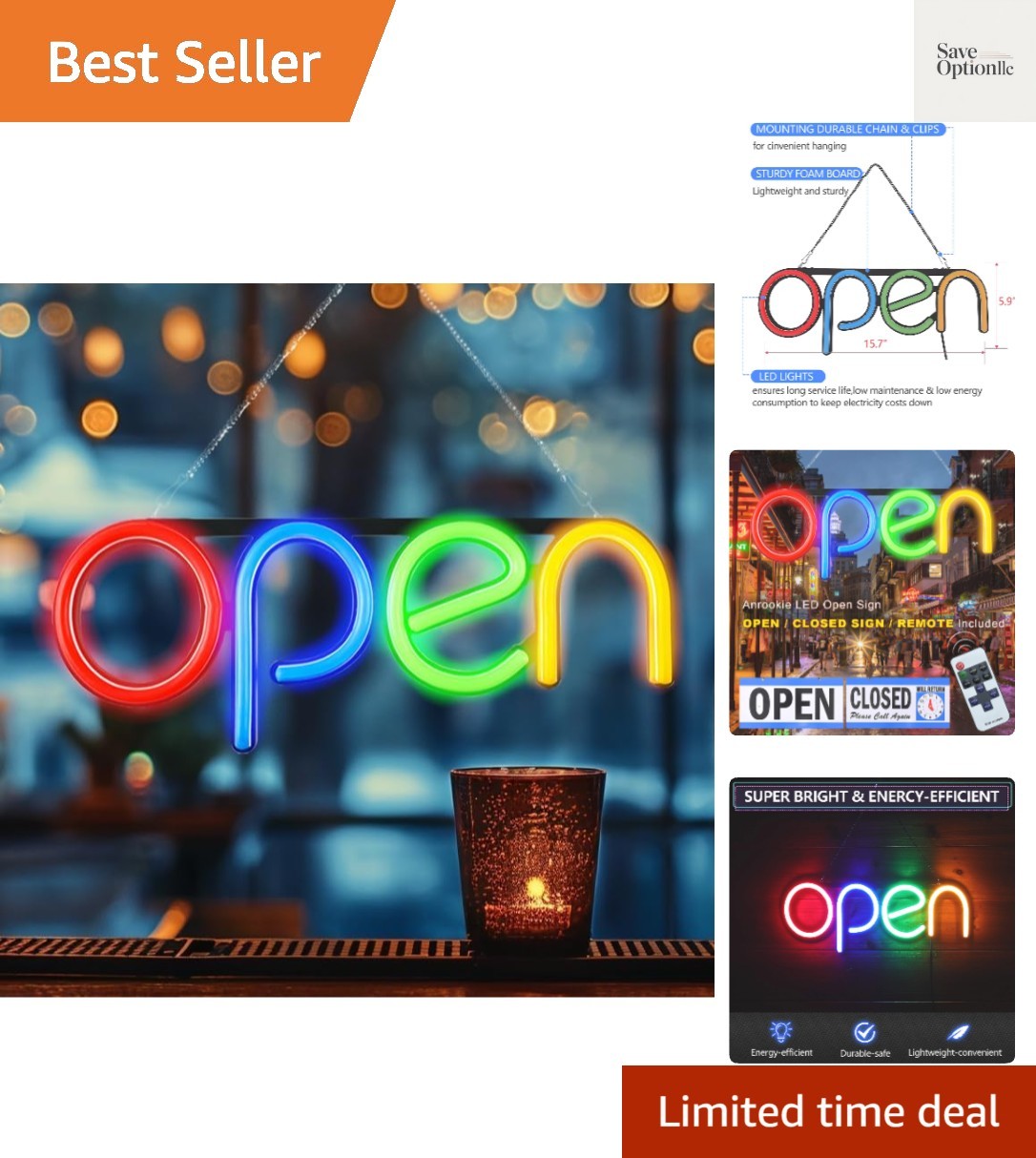 LED Open Sign,16×6 inch Open Signs for Business Window,With multiple flashing…