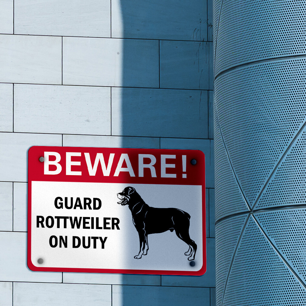 Aluminum Horizontal Metal Sign Beware! Guard Rottweiler on Duty Pet Animal