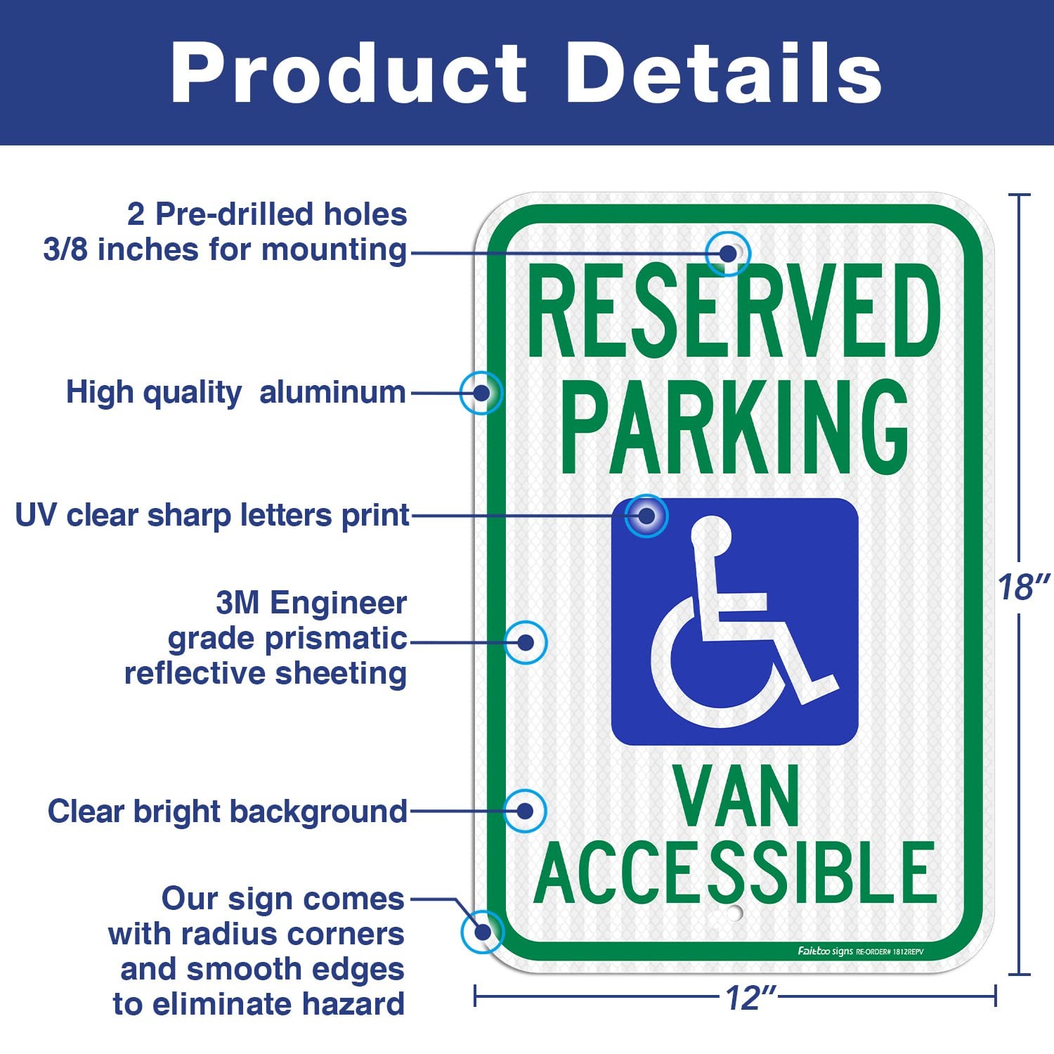 Reserved Parking Sign 2 PCS 18×12 Inch Aluminum Weather Resistant Reflective