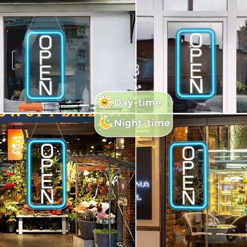 Open Signs for Business, 16″x 9″ LED Neon Open 16*9 inch Blue White Vertical