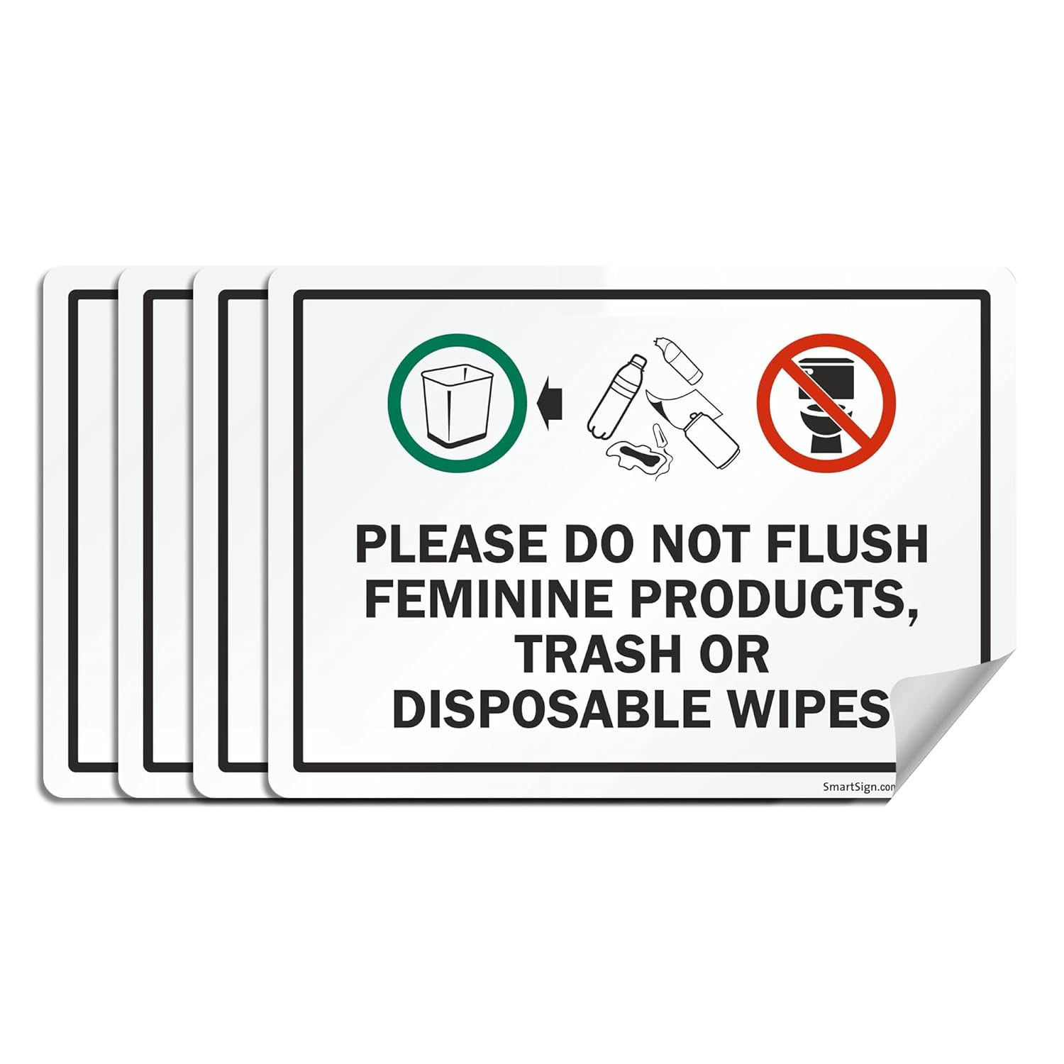 (Pack of 4) 5 x7 inch “Please Do Not Flush Feminine Products, Trash Or Disposabl