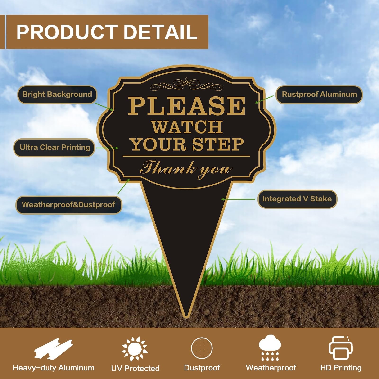Double Sided Yard Sign, 2PACK-10″x14″ Caution Watch Your Step Garden with Sta…