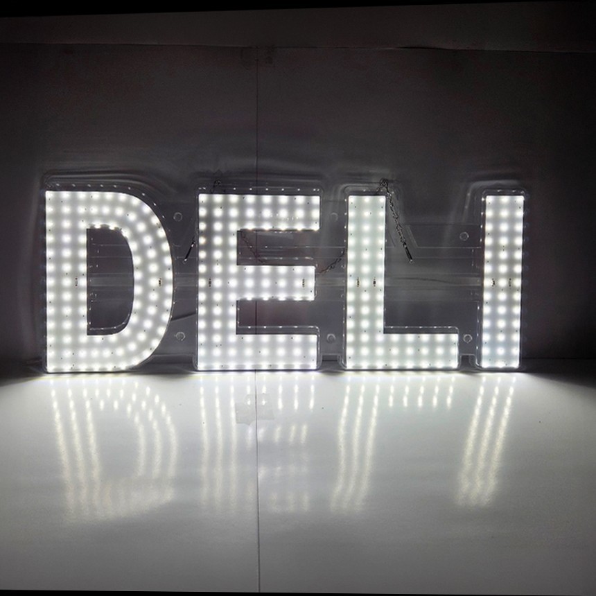 EPL Signs DELI White LED Sign Business 10″x28″ Remote 2G Blinking Mode