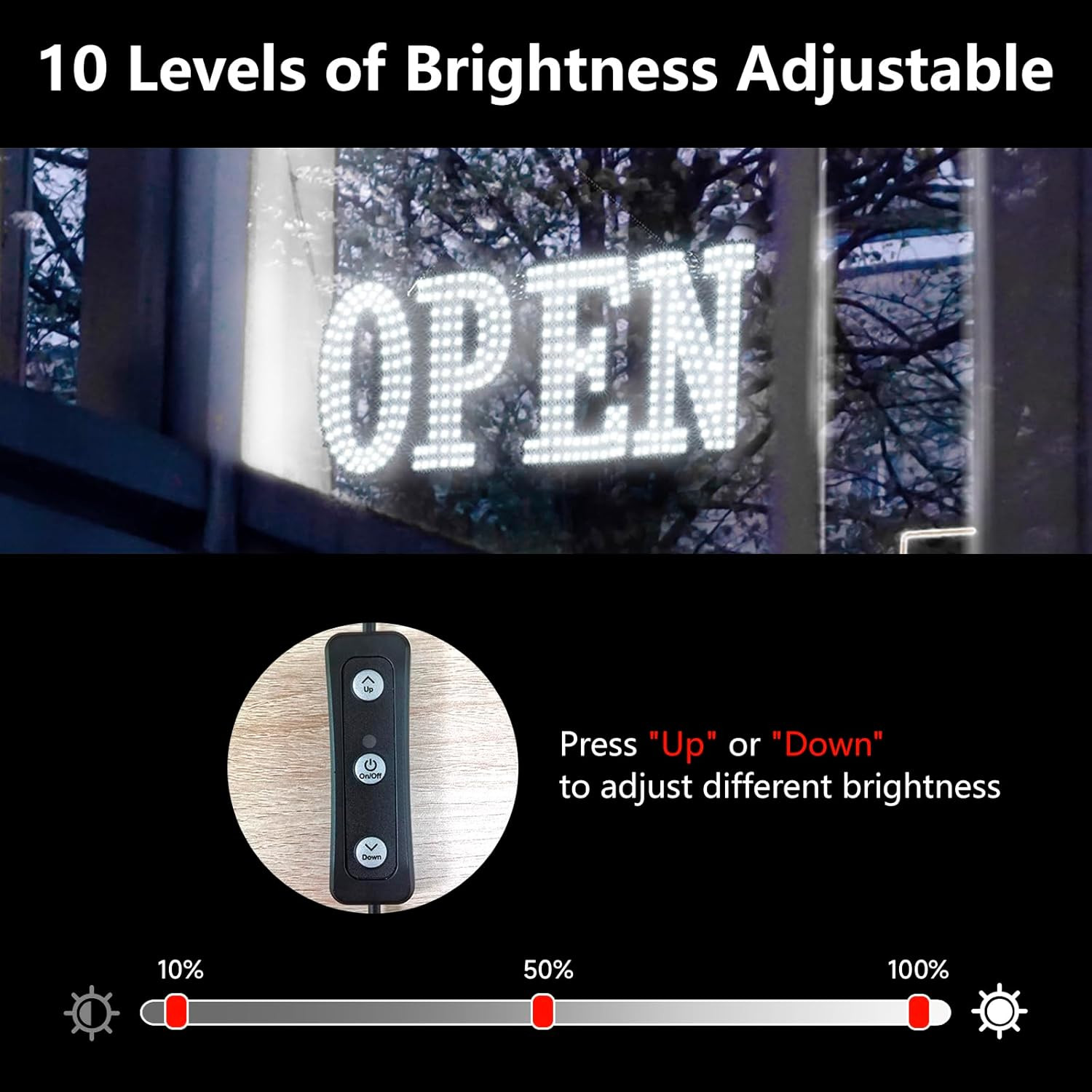 30″X10″ LED Open Sign with Remote, 10 Brightness Levels for High Visibility