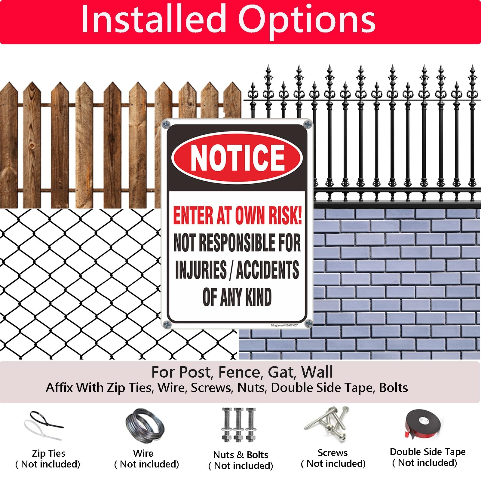 2 Pack Enter at Own Risk Warning Signs – Not Responsible for Accident or Inju…