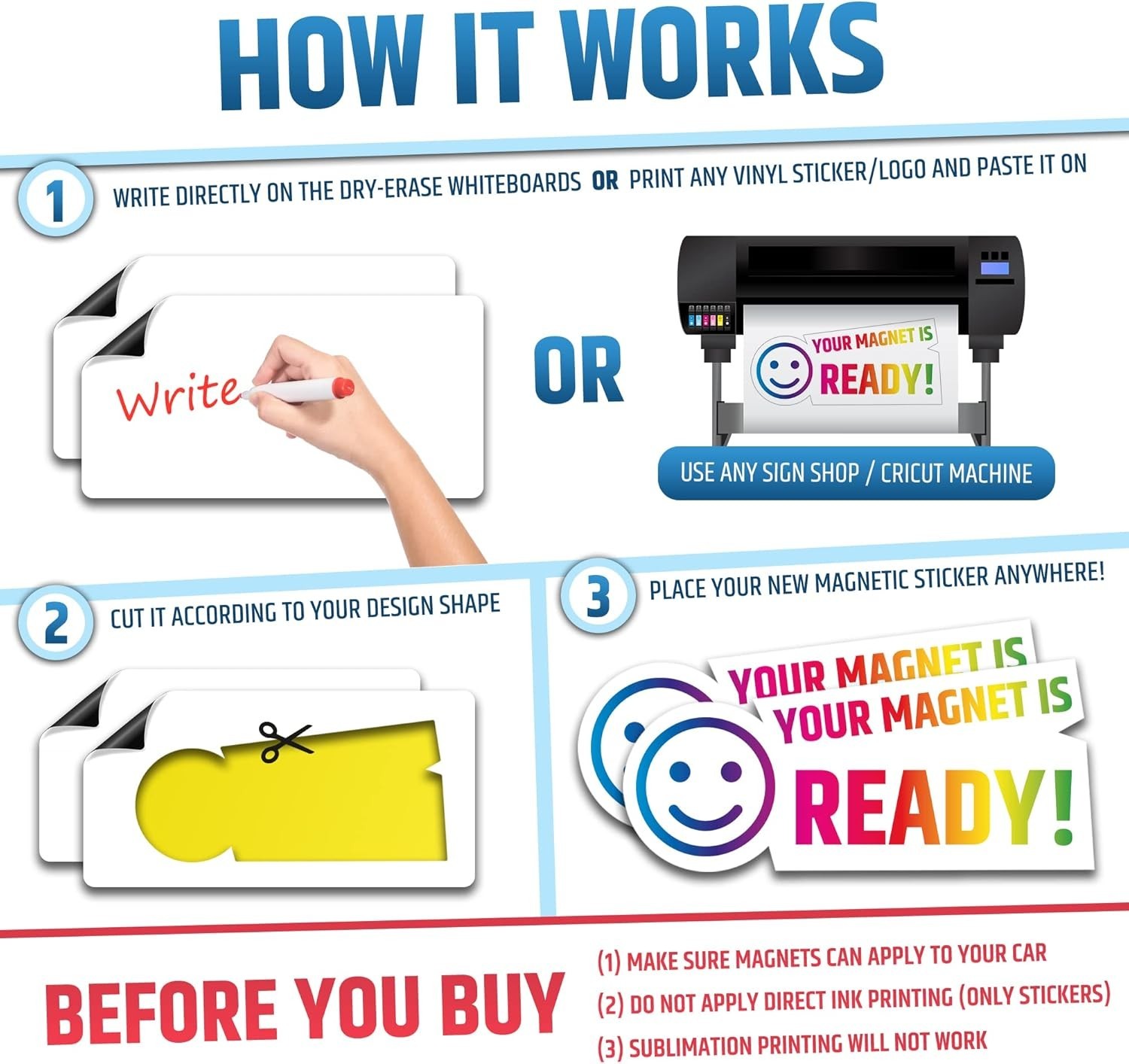 Flexible Magnetic Car Sign Sheets – 24″x12″ | 2 Pack