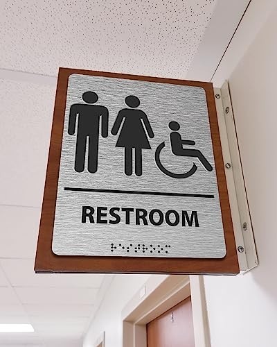 ADA Compliant Braille Bathroom Sign 6×8 Inch Silver Aluminum Business Restroom