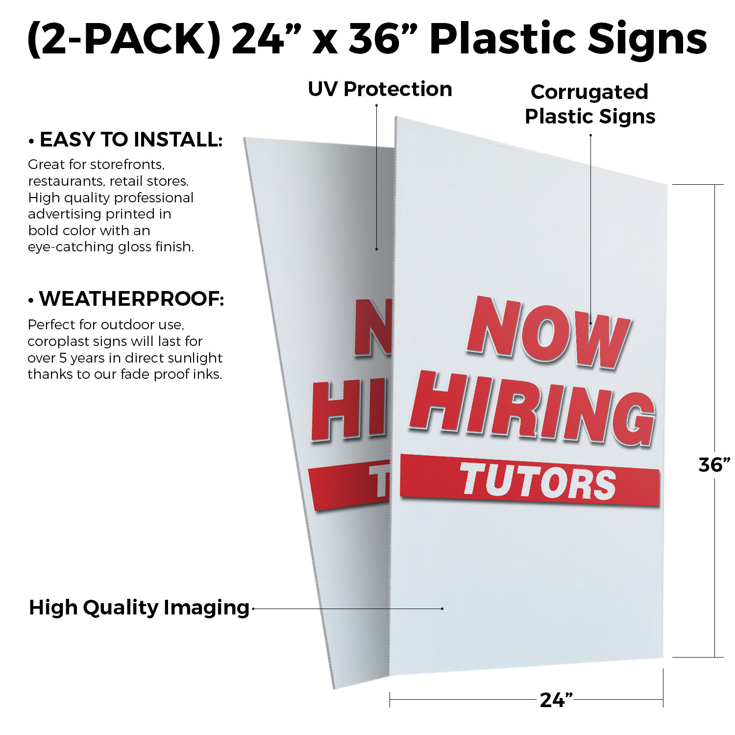 Now Hiring Tutors 24″ x 36″ 2 Pack Of Store Sign Plastic Or Decal