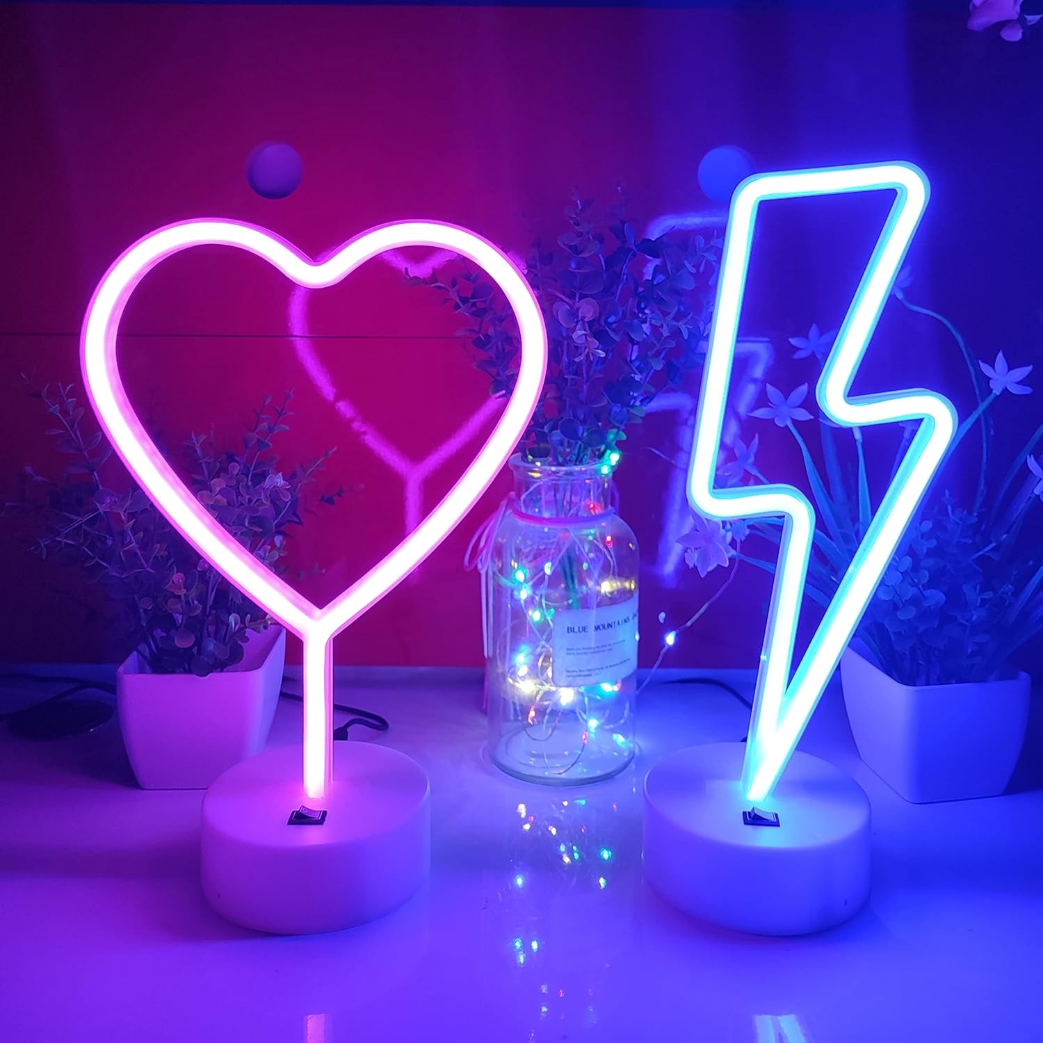 JYWJ Heart LED Neon Signs with Holder Base Desktop Wall Decoration Light | Deskt