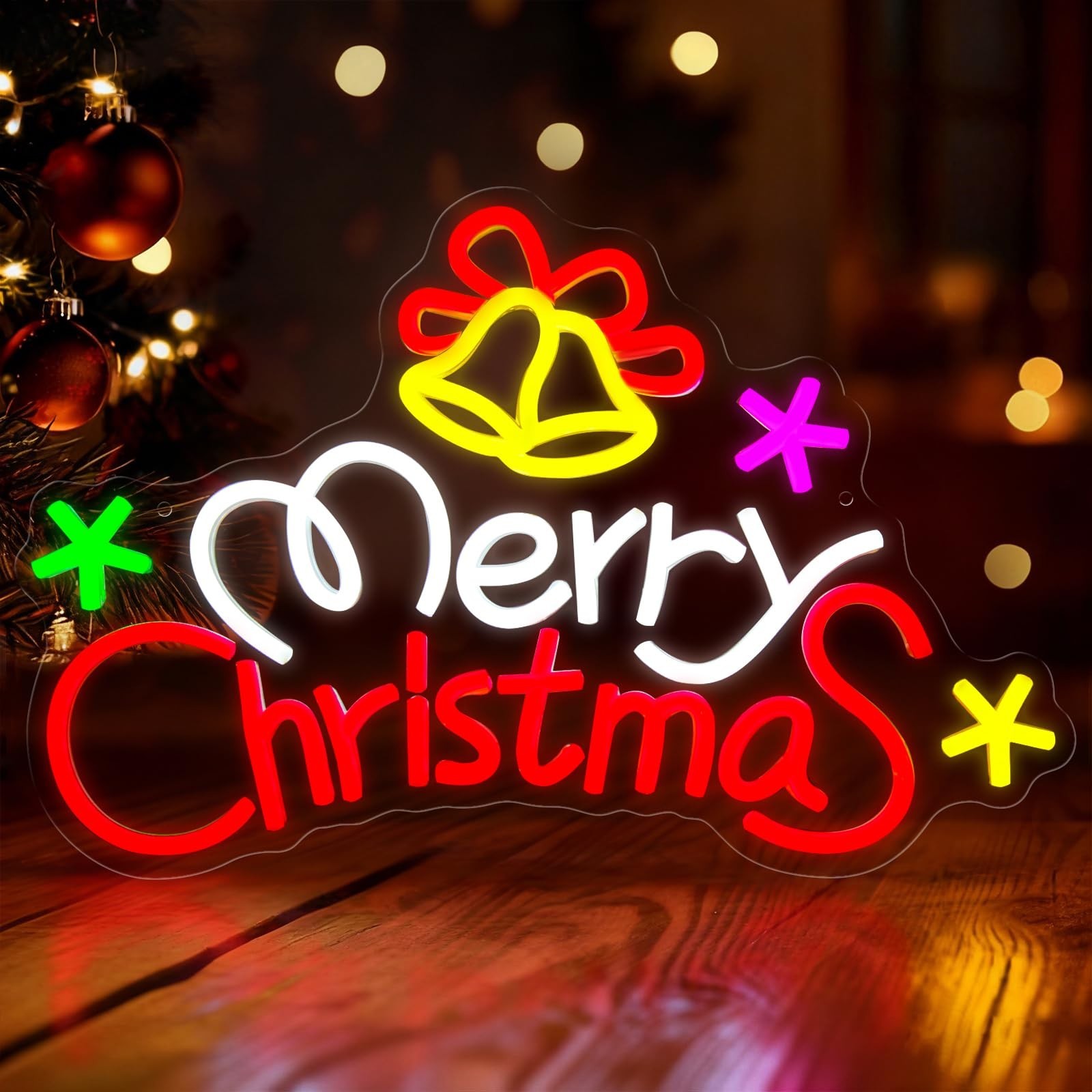 Merry Christmas Neon Sign Dimmable Christmas Bells Neon Light Sign Xmas LED N…