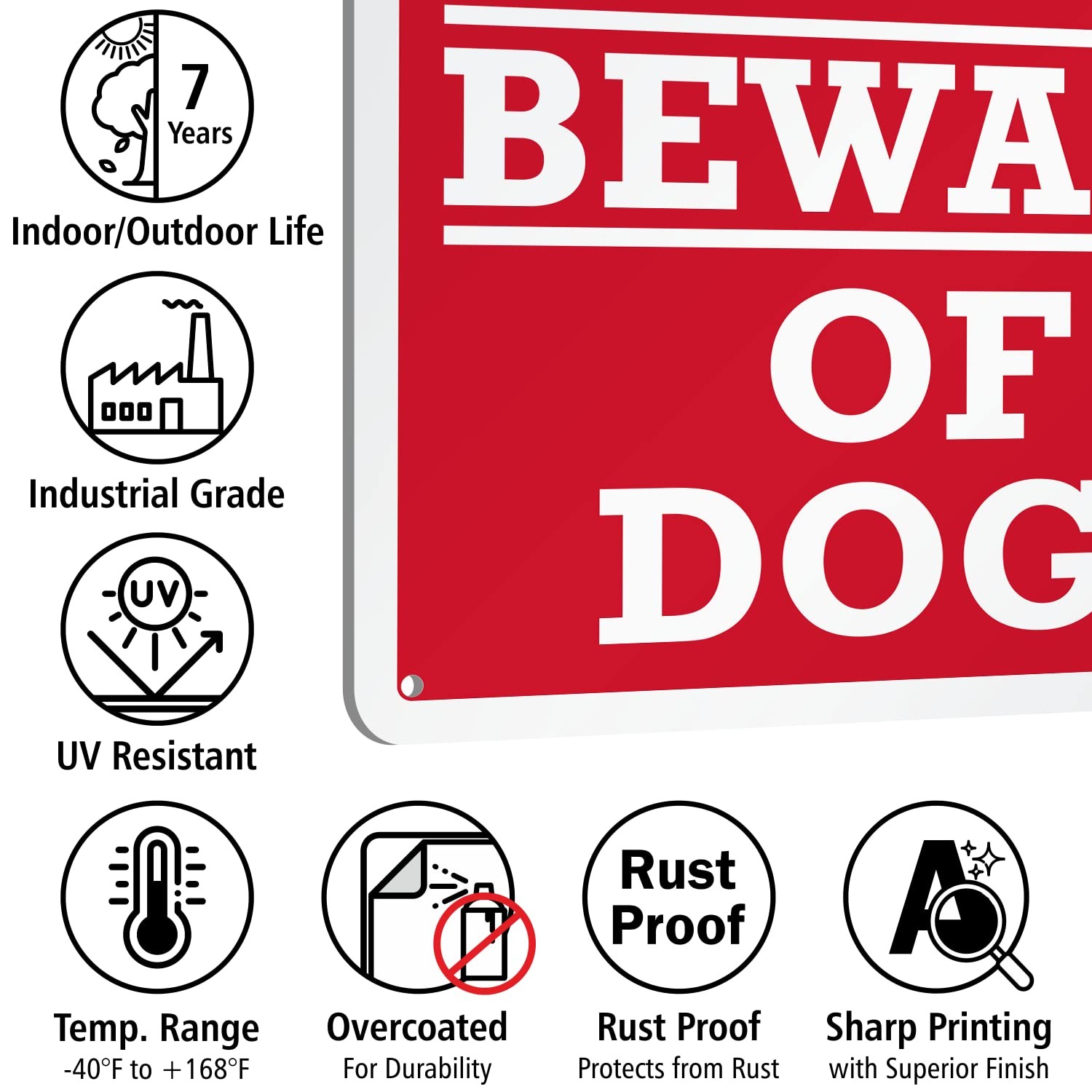 7×10 Inch Beware Of Dogs Sign Aluminum Rust Free Weatherproof