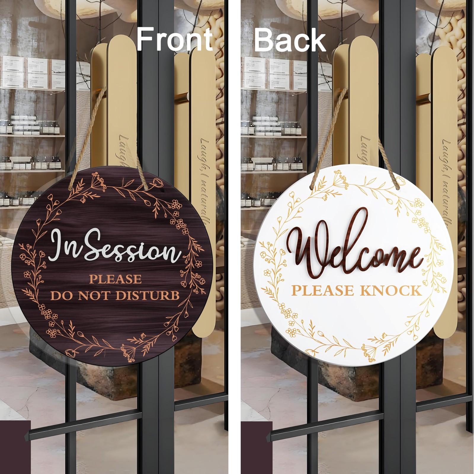 In Session Door Sign DoubleSided Wood Therapy Room Office Decor Hanging Rope