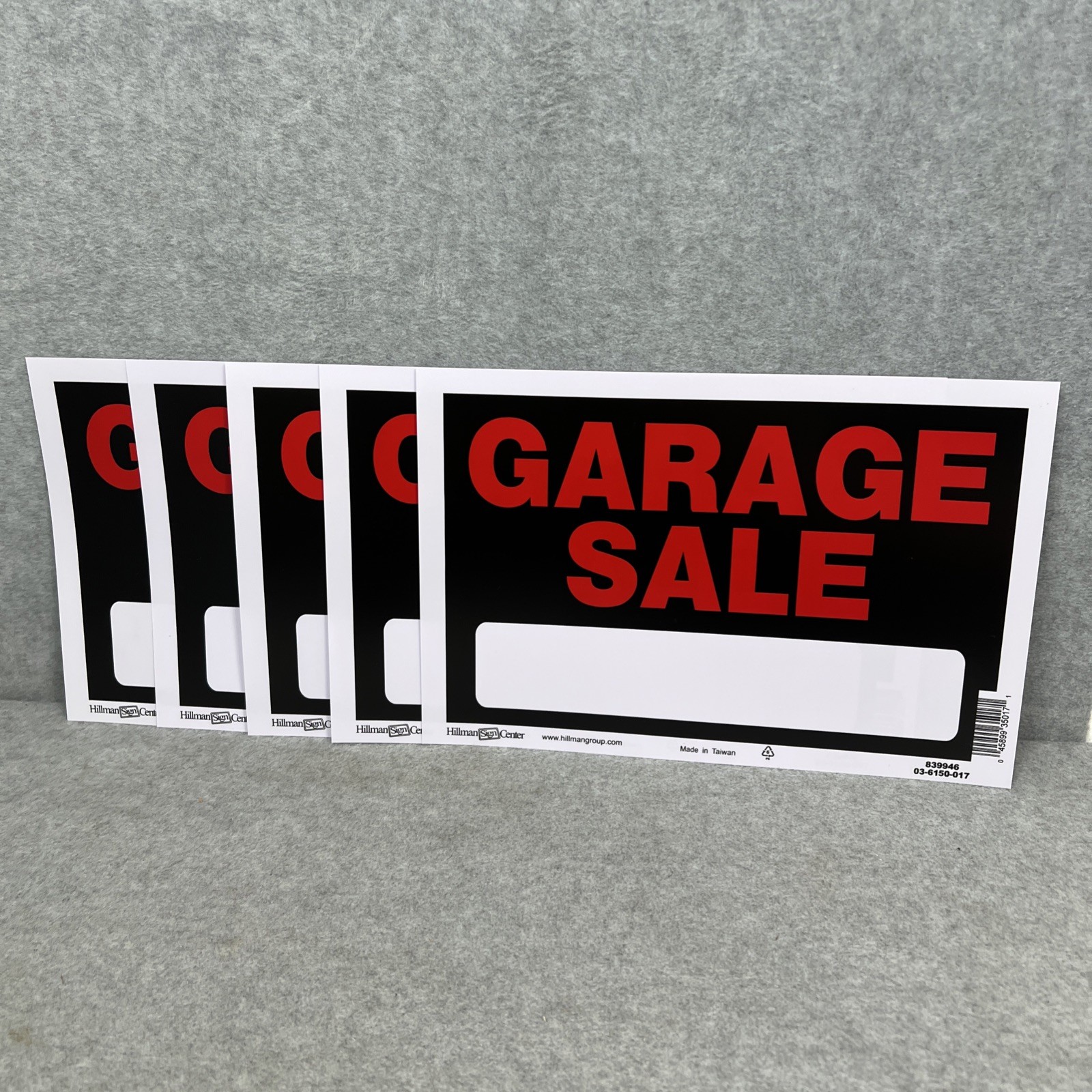 Lot of 5 GARAGE SALE Signs Hillman 839946 8″x12″ Red Plastic