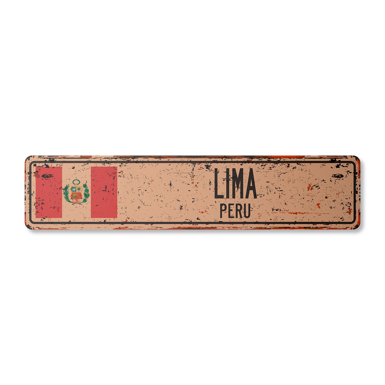 LIMA PERU Vintage Street Sign Peruvian flag city country road wall rustic gift