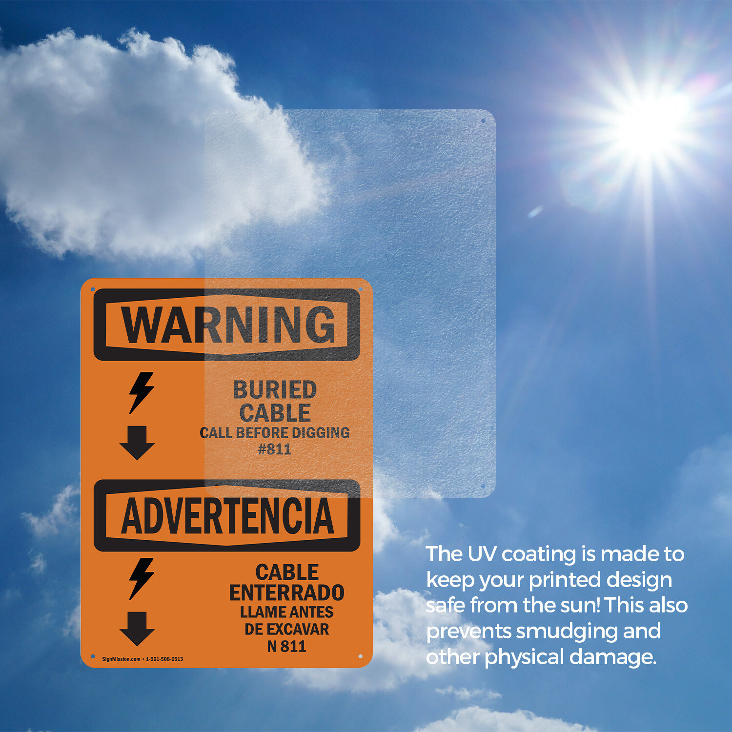 (2 Pack) Buried Cable Call Before Digging Bilingual OSHA Warning Sign Decal