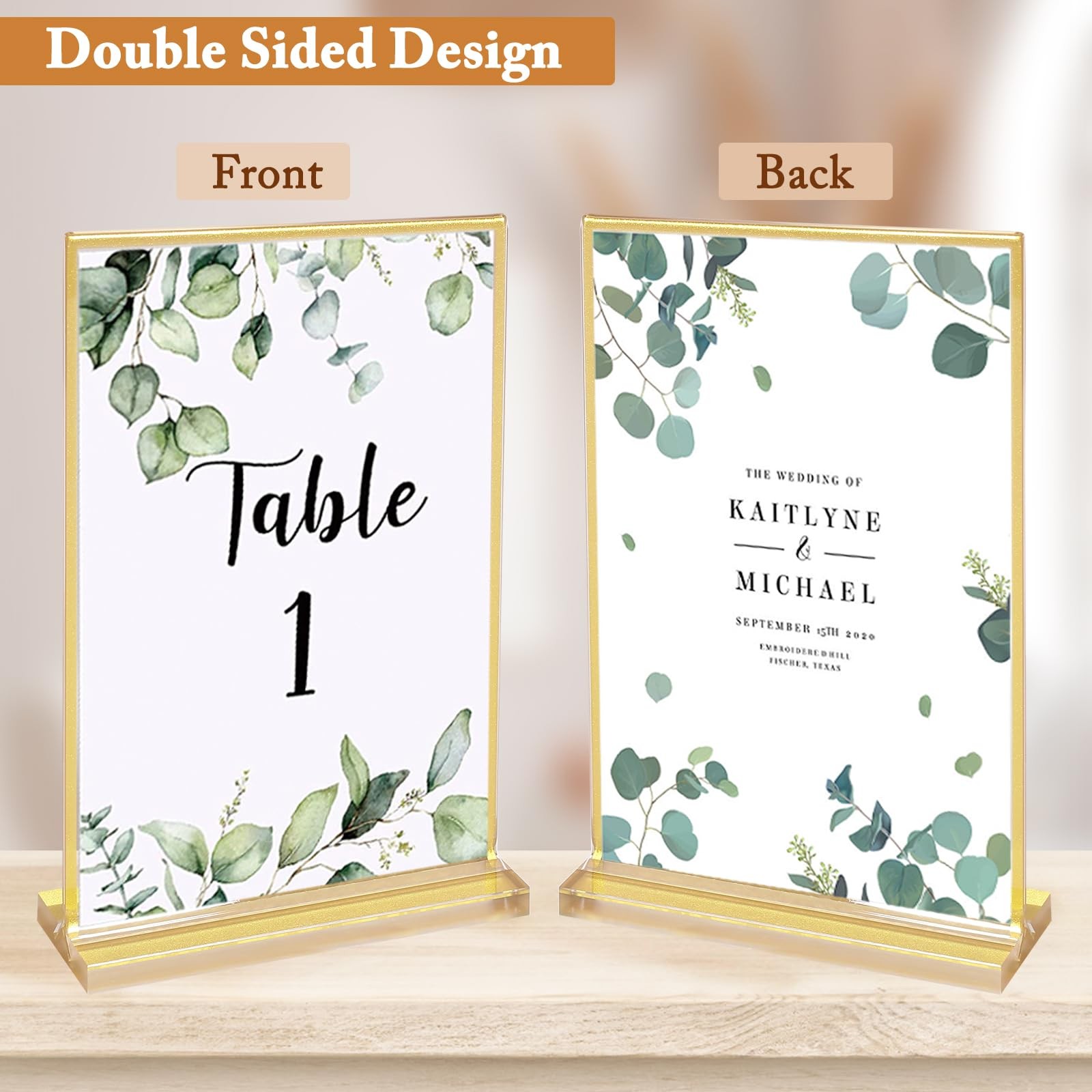 6 Pack 5×7 Inch Clear Acrylic Sign Holders, Double-Sided Gold Display Stand P…