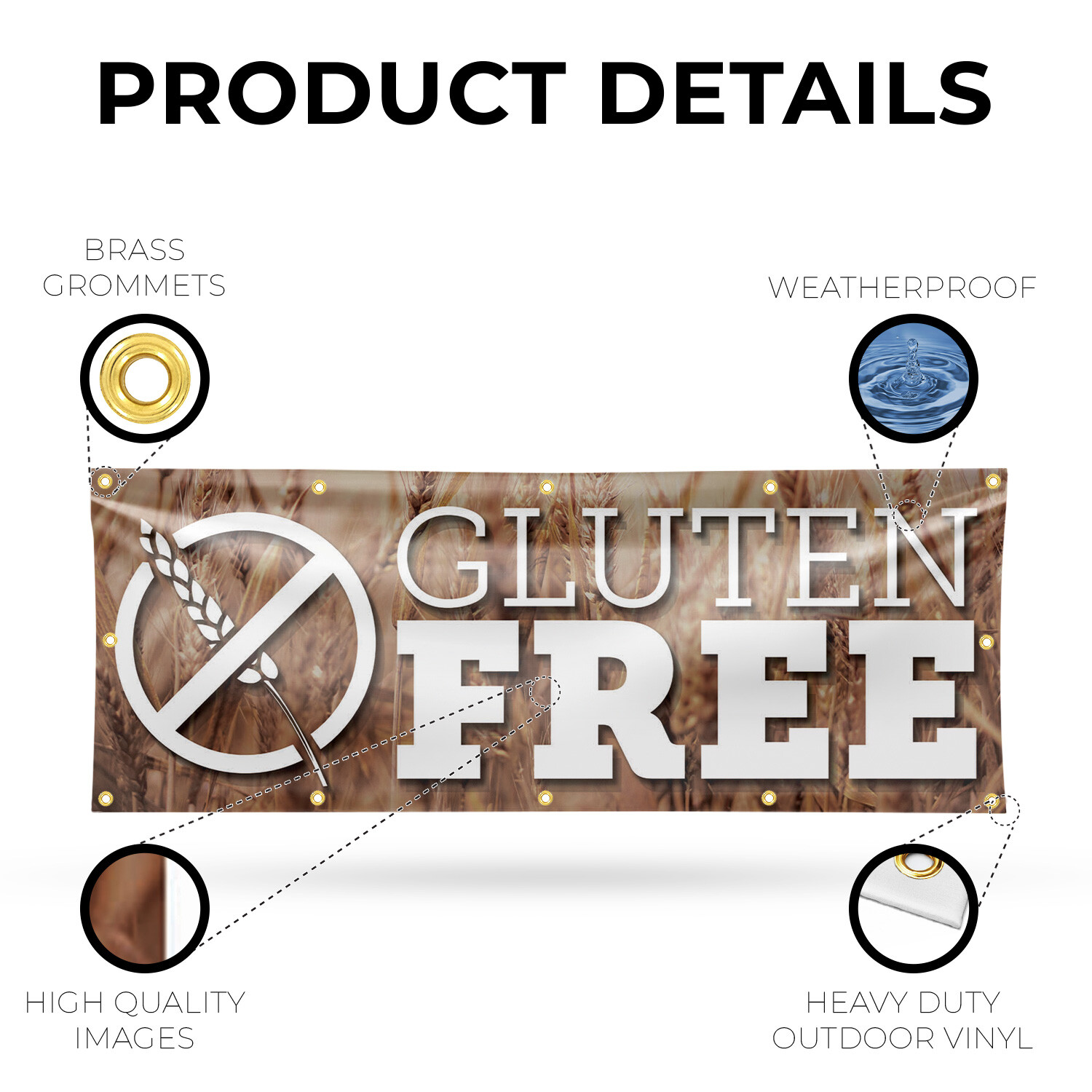 Gluten Free 13 oz Vinyl Banner Sign with Metal Grommets Heavy-Duty Single-Sided