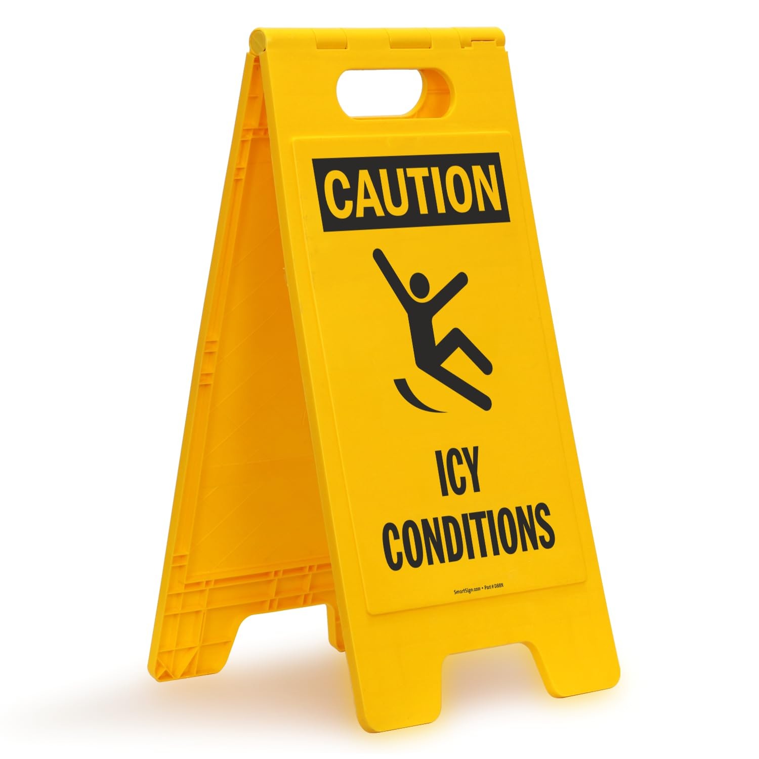 Caution Icy Conditions TwoSided Folding Floor Sign Plastic Safety 25×12 Inch