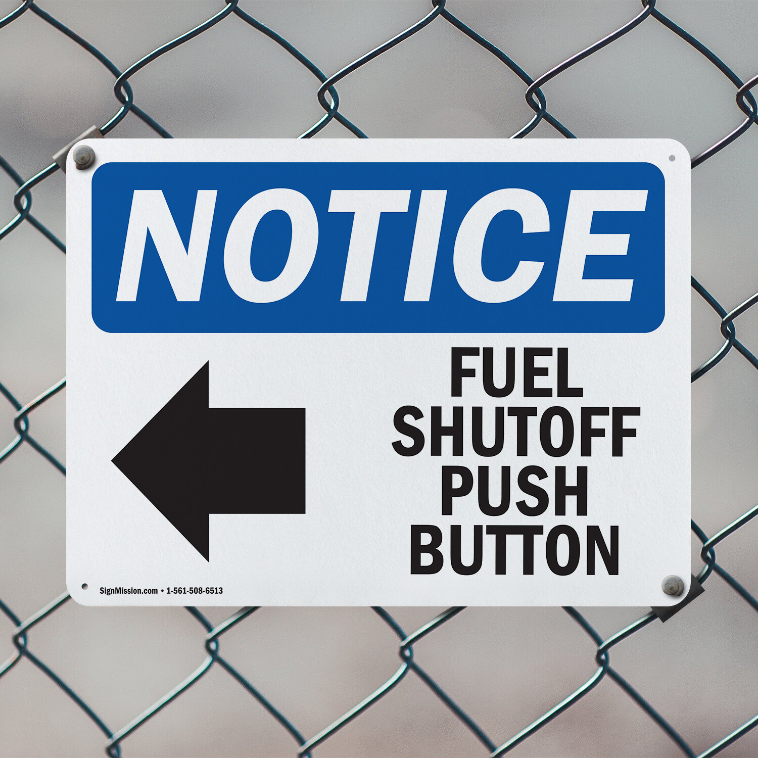 (2 Pack) Fuel Shutoff Push Button [Left Arrow] OSHA Notice Sign Decal Metal