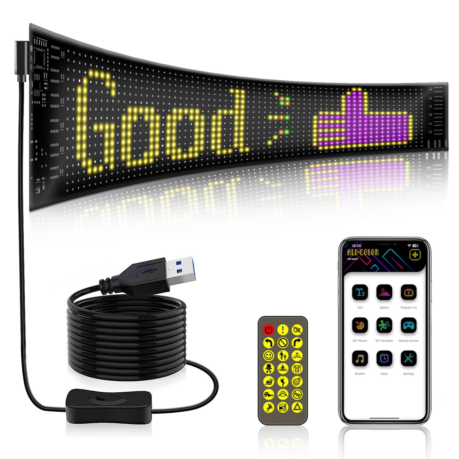 Letreros LED publicitarios brillantes y enormes con desplazamiento, USB flexible