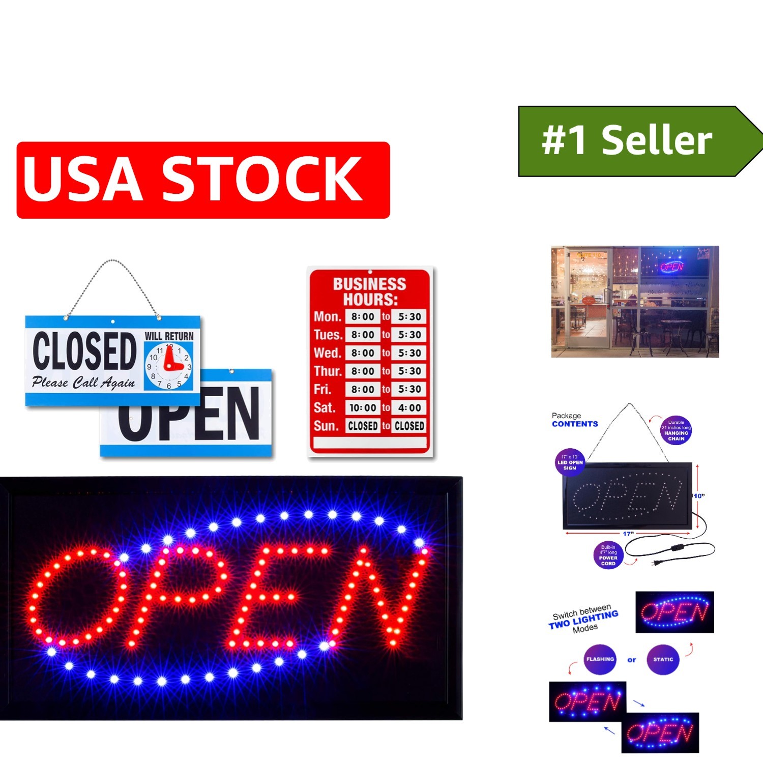 Durable LED Neon Sign with Open & Closed Signs – Easy to Install & Eye-Catching