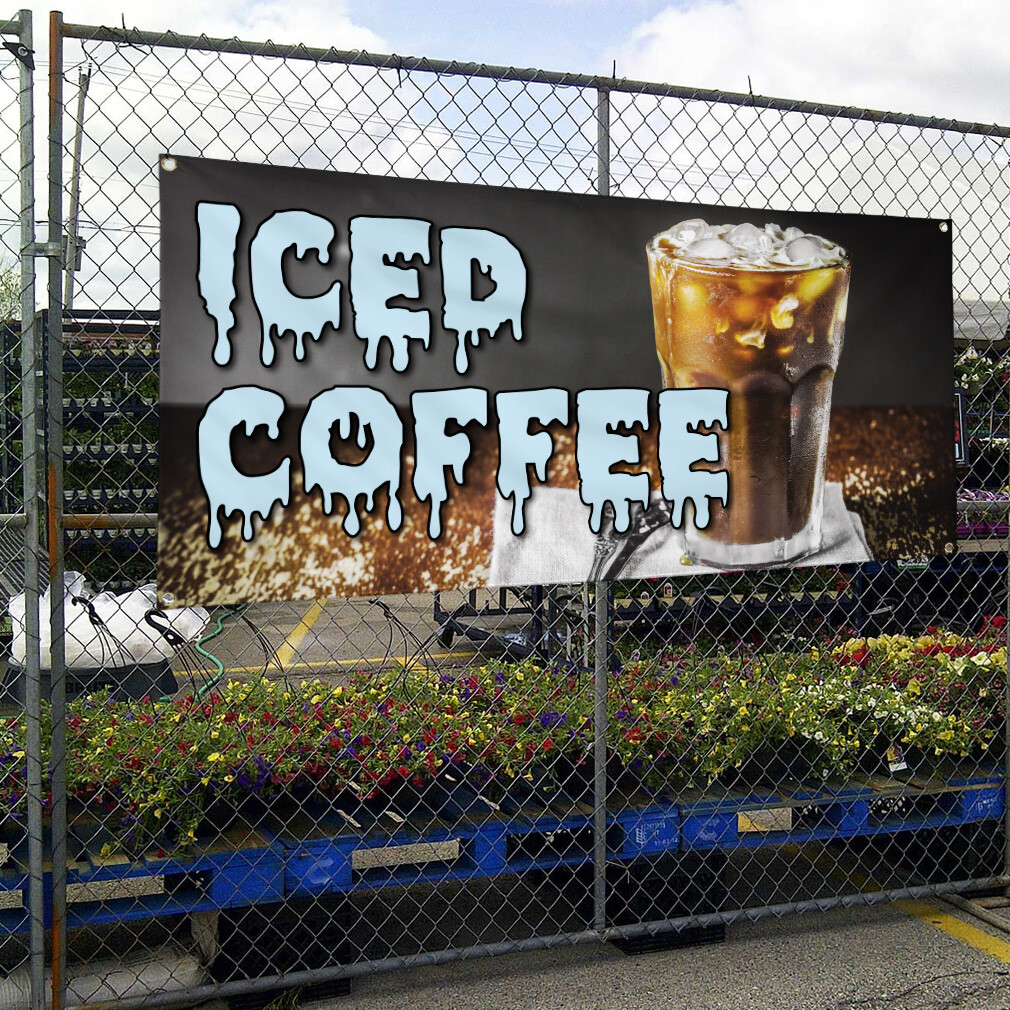 Vinyl Banner Multiple Sizes Iced Coffee Outdoor Advertising Printing B Outdoor