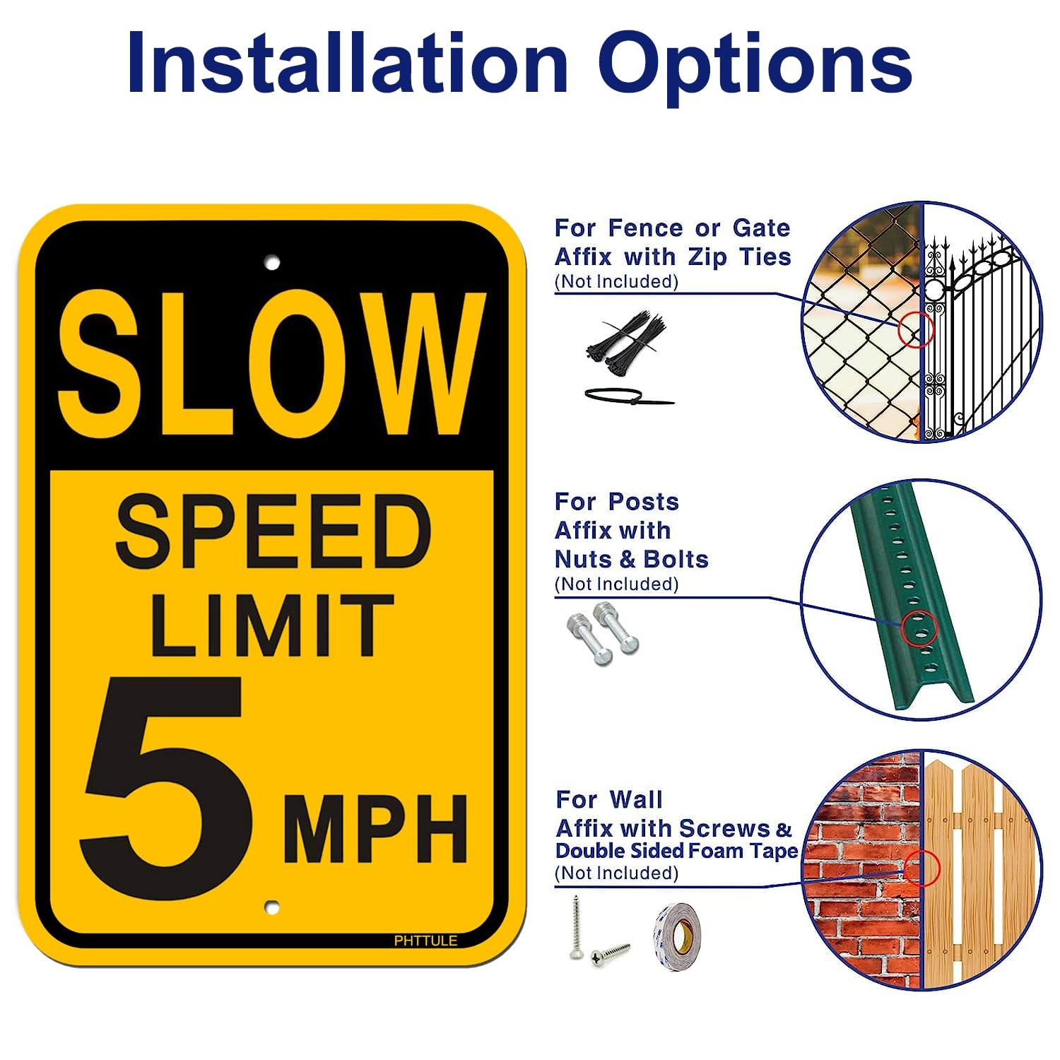 Slow Down Speed Limit 5 MPH Sign (2 Pack), Metal Speed Alert Signs for Street…