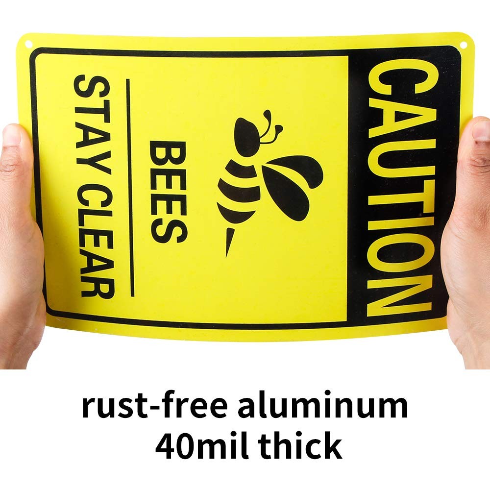 2 Pack Caution Bees Stay Clear Sign 10×7 Aluminum Reflective Rust Free UV